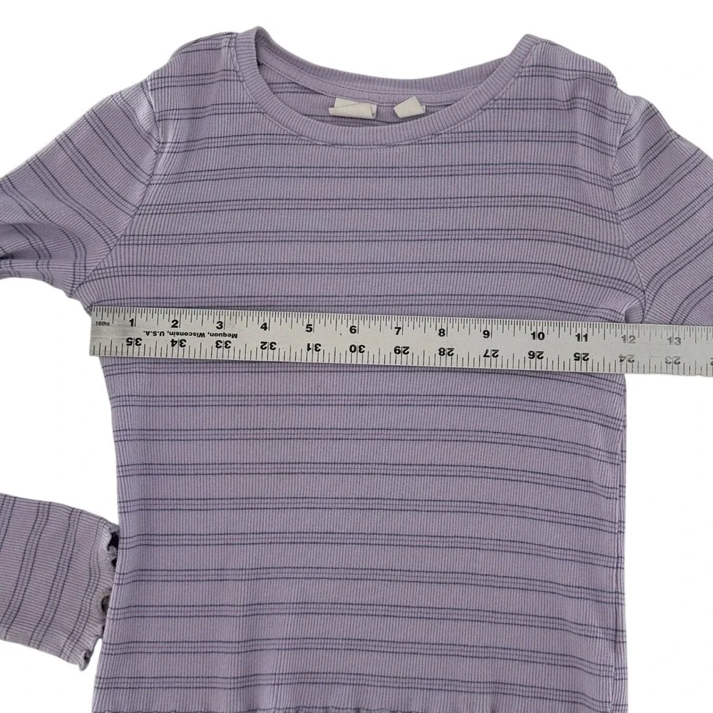 Gap Kids Lavender Purple Striped Ribbed Long Sleeve Lettuce Hem‎ Top Size M